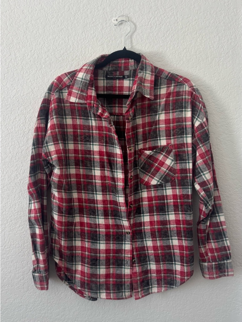 Brandy Melville Red, Black & White Plaid Button-Up Shirt